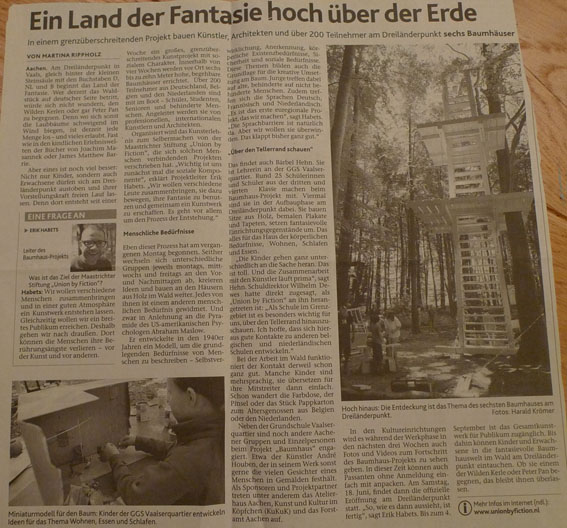 Zeitungsbericht &uuml;ber die Baumh&auml;user am Dreil&auml;nderpunkt